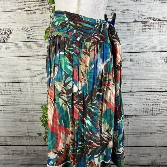 Studio West Apparel Skirt size Large Coral Green Floral Tropical Knee Hawaiian - Picture 10 of 13